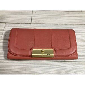 Coach Pink Leather Wallet Snap Closure Accordion 14 Cards 4 Pockets 1zip Pocket